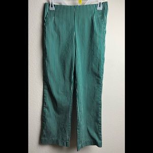 H&M GREEN & WHITE PIN STRIPED HIGH RISE SLIM FIT CROPPED PANTS SIZE 4 PREOWNED